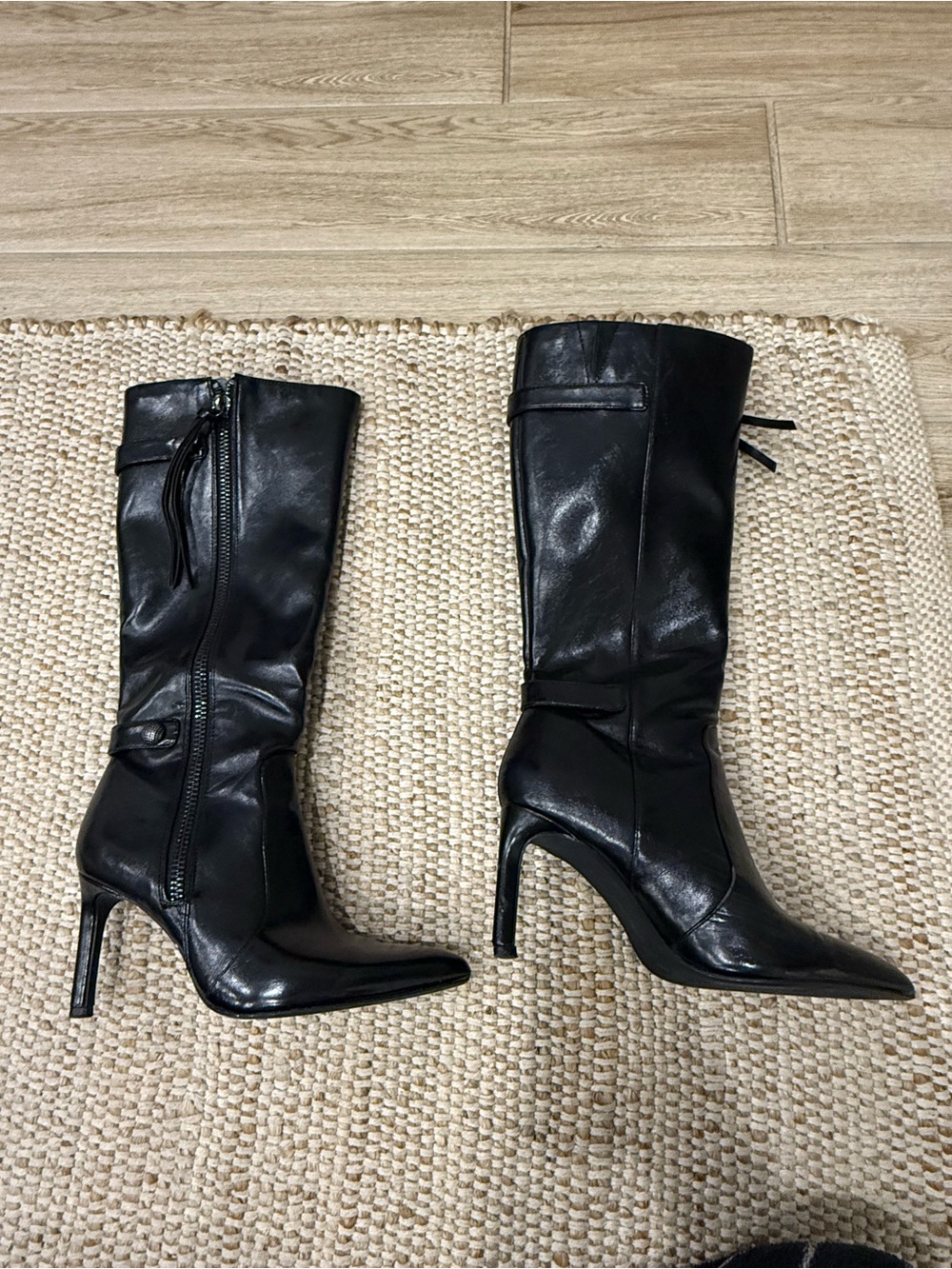 Bershka Black Pointed Toe Knee High Stiletto Boots